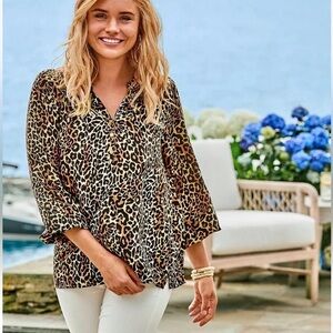 NEW Lilly Pulitzer Elsa Top in Onyx My Favorite Spot Animal Print Silk XS